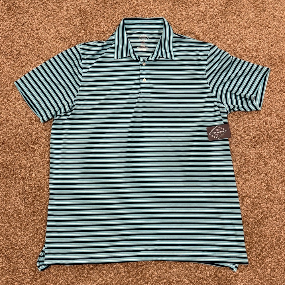 St John’s Bay Men's Quick-Dri Blue Striped Polo - Classic Fit - Men's 2XL - NWT